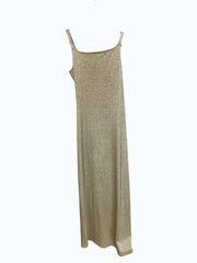 Paco Rabanne Gold Metallic Draped Dress Sleeveless Button Detail - Size 40