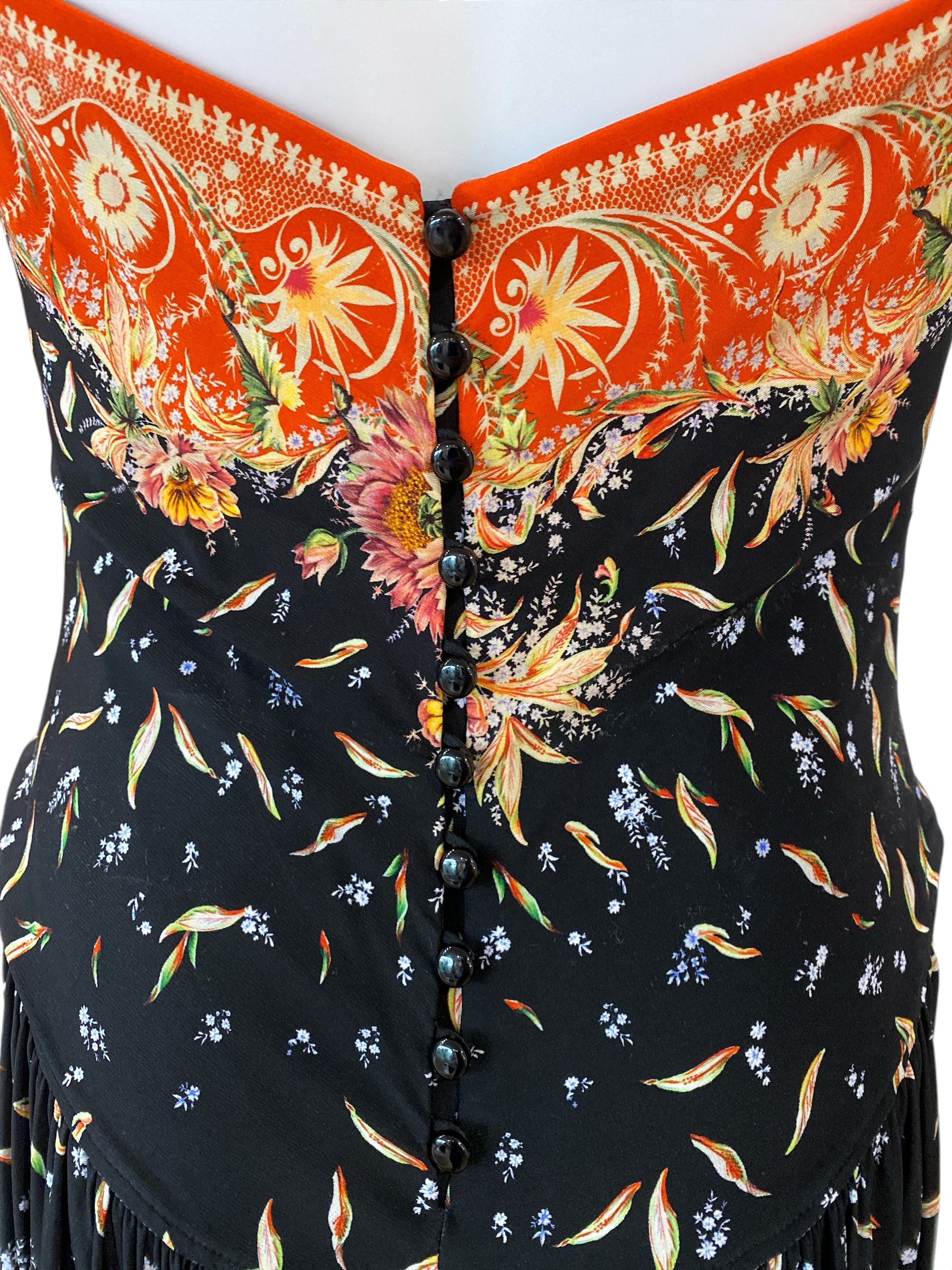 Paco Rabanne Black Orange Frieze Fringe Printed Midi Dress - Size 38