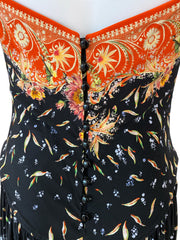 Paco Rabanne Black Orange Frieze Fringe Printed Midi Dress - Size 38