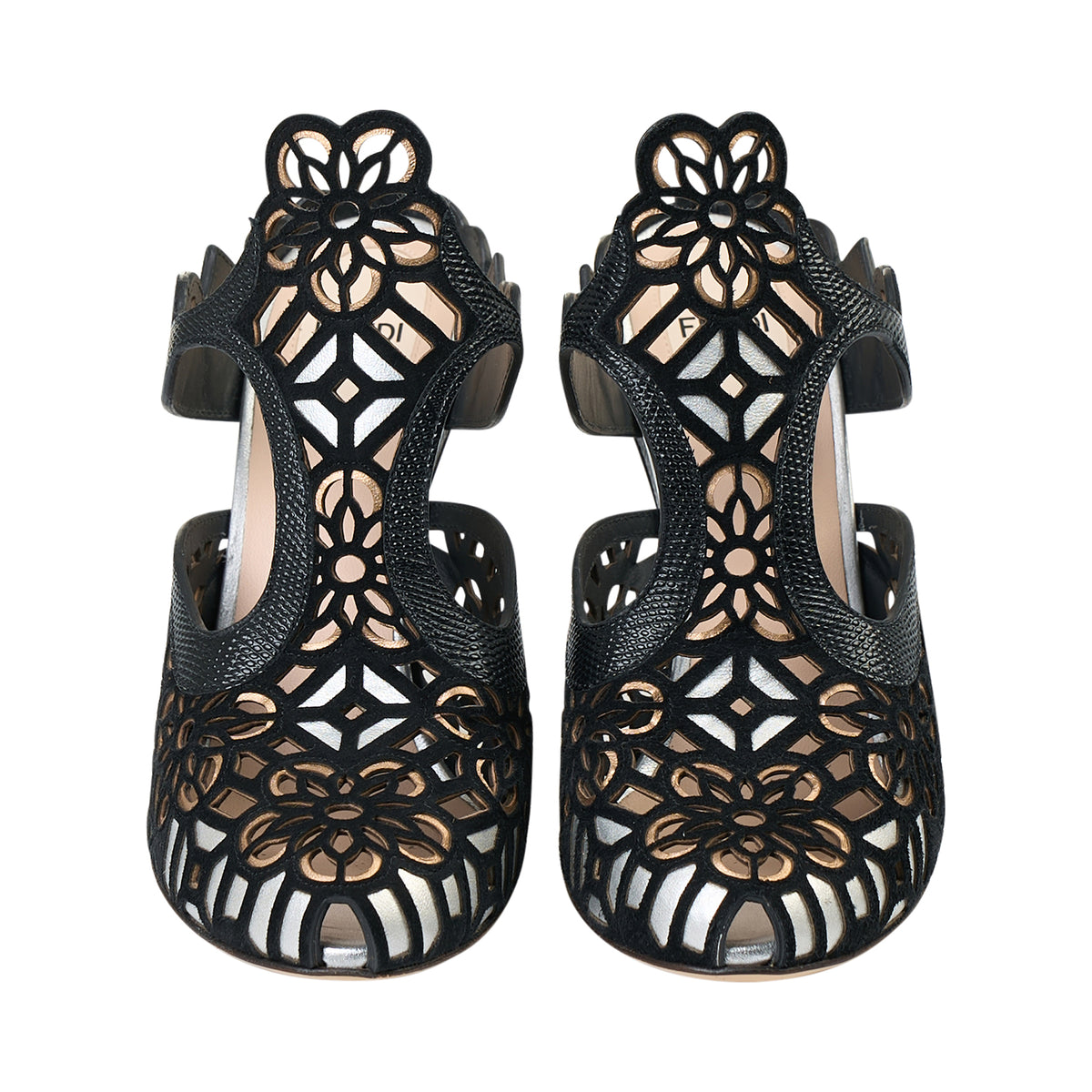 Fendi Black Flower Patterned Heels