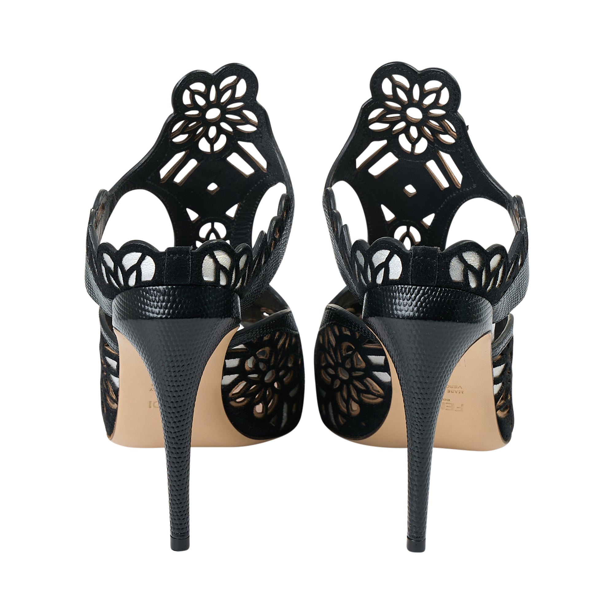 Fendi Black Flower Patterned Heels