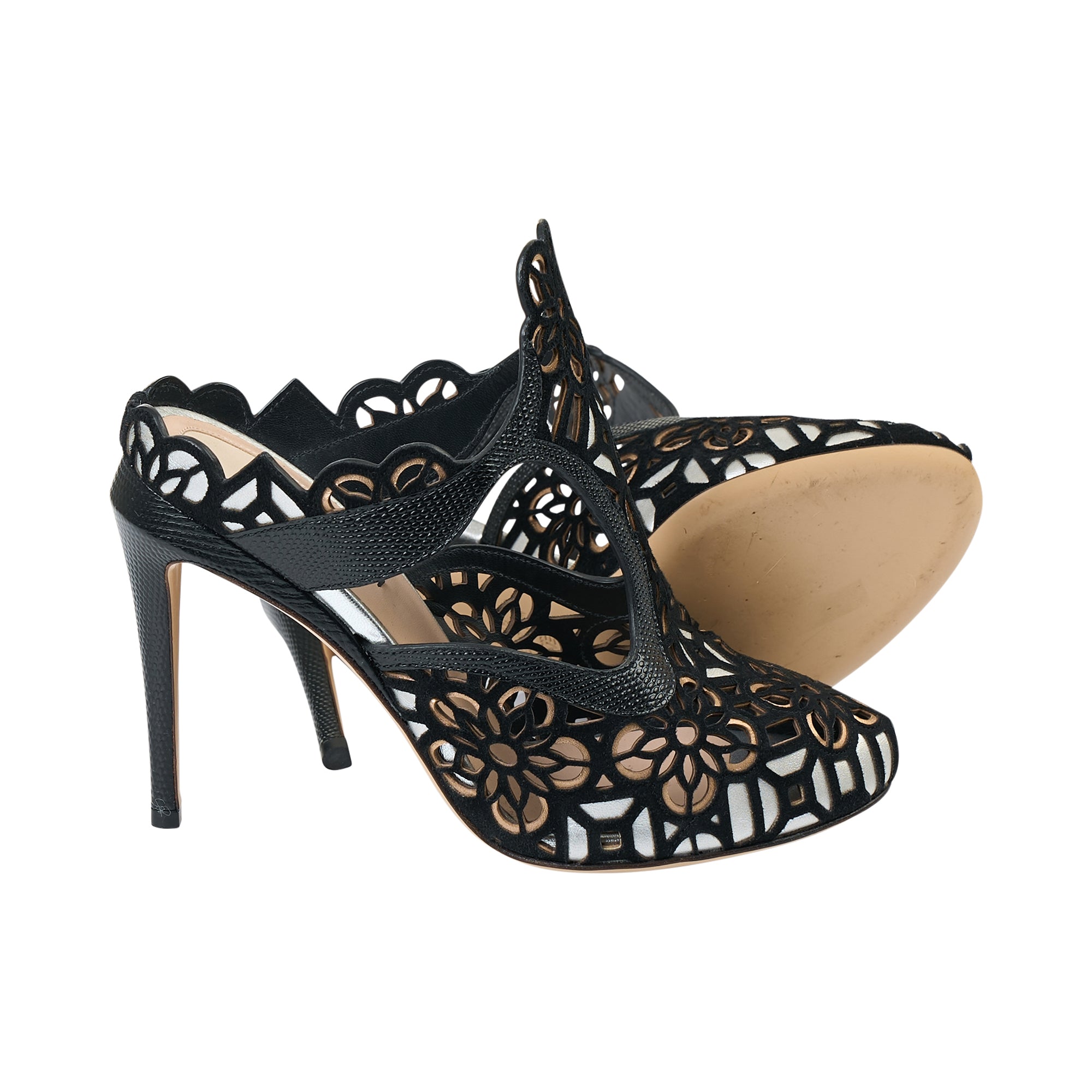 Fendi Black Flower Patterned Heels