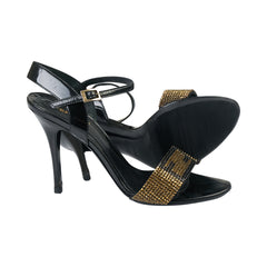 Fendi Black and Gold Strass Sandals