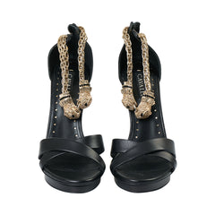 Roberto Cavalli Gold and Black Python Sandals