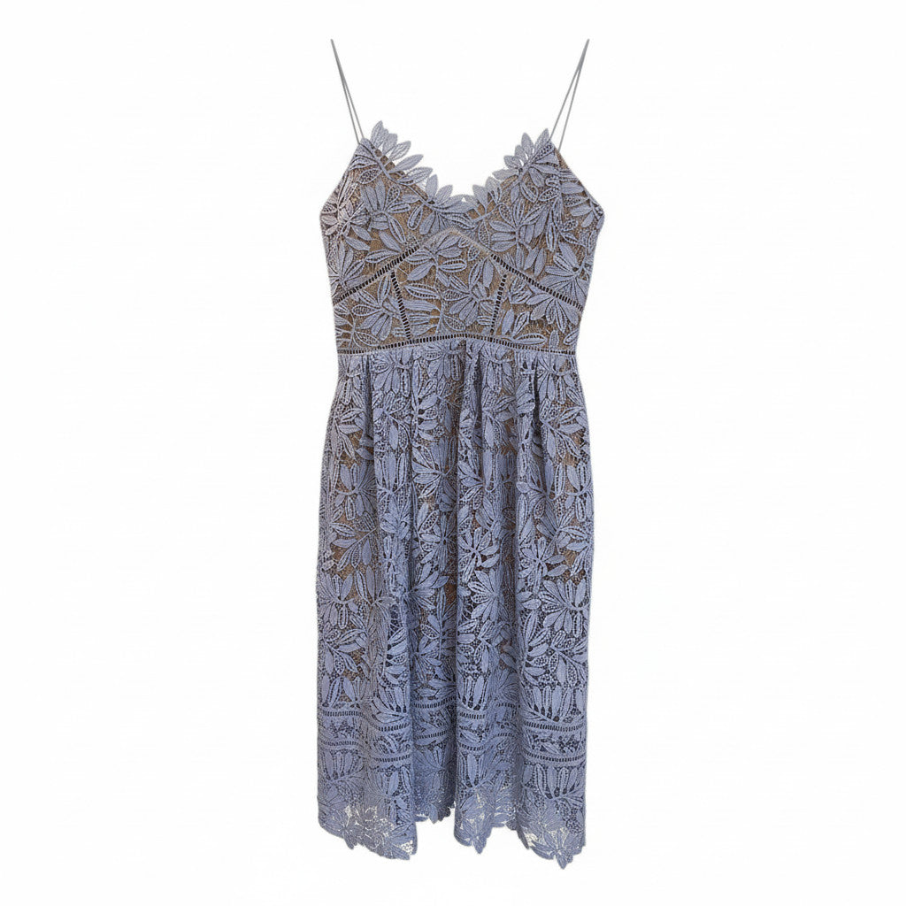 Self Portrait Lilac Guipure Lace Midi Dress Romantic Structured Fit - Size US 10
