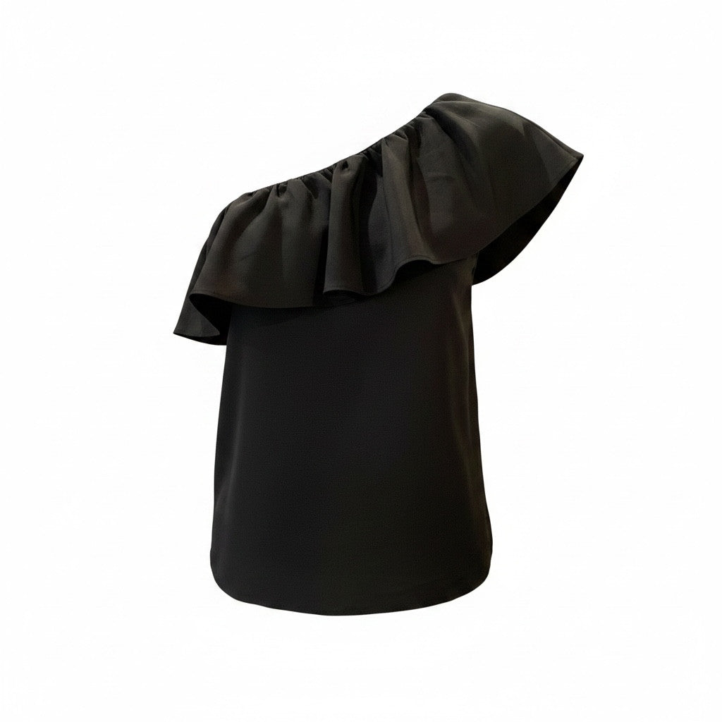 Saint Laurent Black One-Shoulder Ruffle Evening Top - Size 36