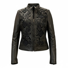 Valentino Garavani Black Floral Embroidered Leather Jacket - Size 12