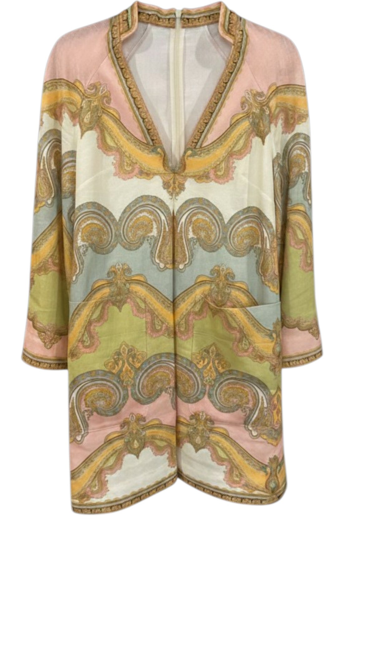 Minivestido Zimmermann de lino con estampado de cachemir en rosa y amarillo - Talla 0