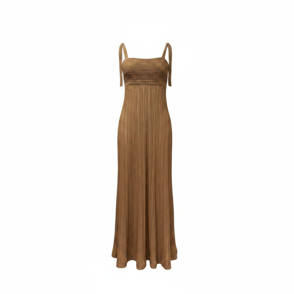 Zimmermann Vestido Largo de Punto Metálico Oro Rosa - Talla 0