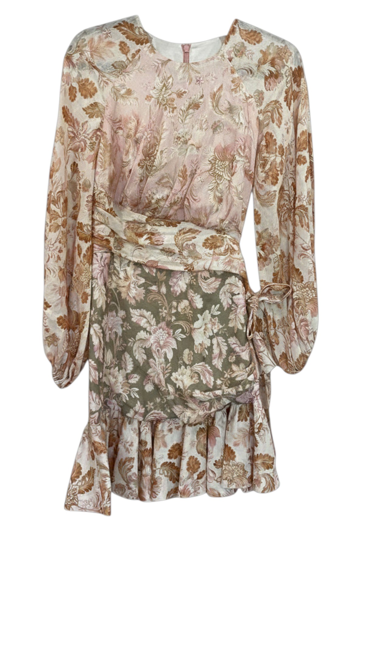 Zimmermann Lyre Linen Wrap Dress Floral Print Waist Cut-Out - Size 3